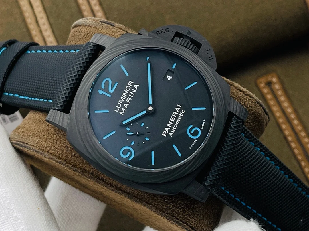 Panerai Carbon Blue Dial PAM01661 44mm — photographed off the sweep