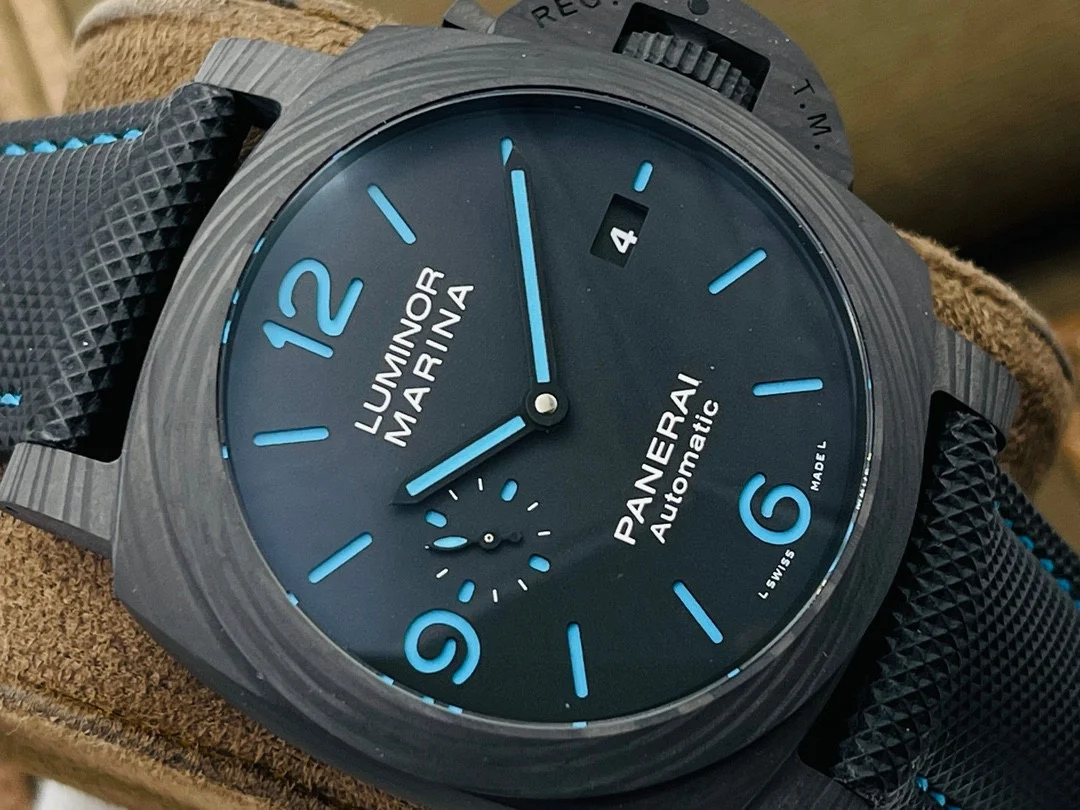 Panerai Carbon Blue Dial PAM01661 44mm — photographed off the sweep