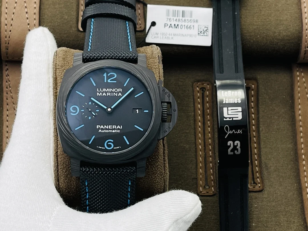 Panerai Carbon Blue Dial PAM01661 44mm — photographed off the sweep