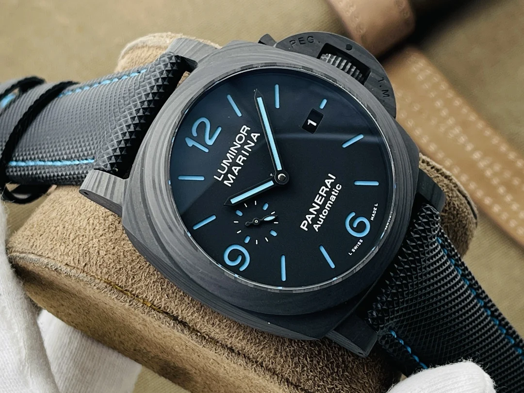 Panerai Carbon Blue Dial PAM01661 44mm — photographed off the sweep