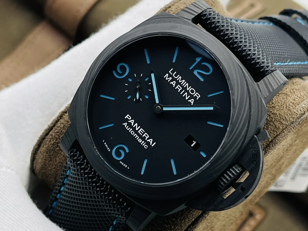 Panerai Carbon Blue Dial PAM01661 44mm — photographed off the sweep