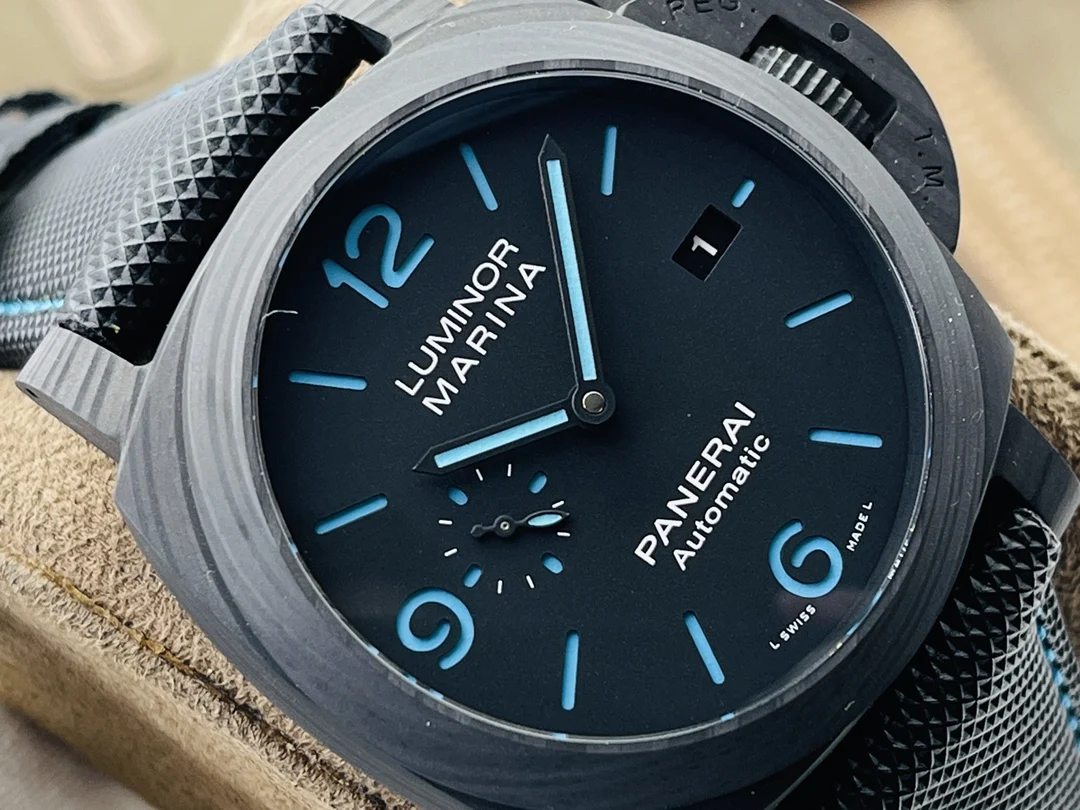 Panerai Carbon Blue Dial PAM01661 44mm — photographed off the sweep