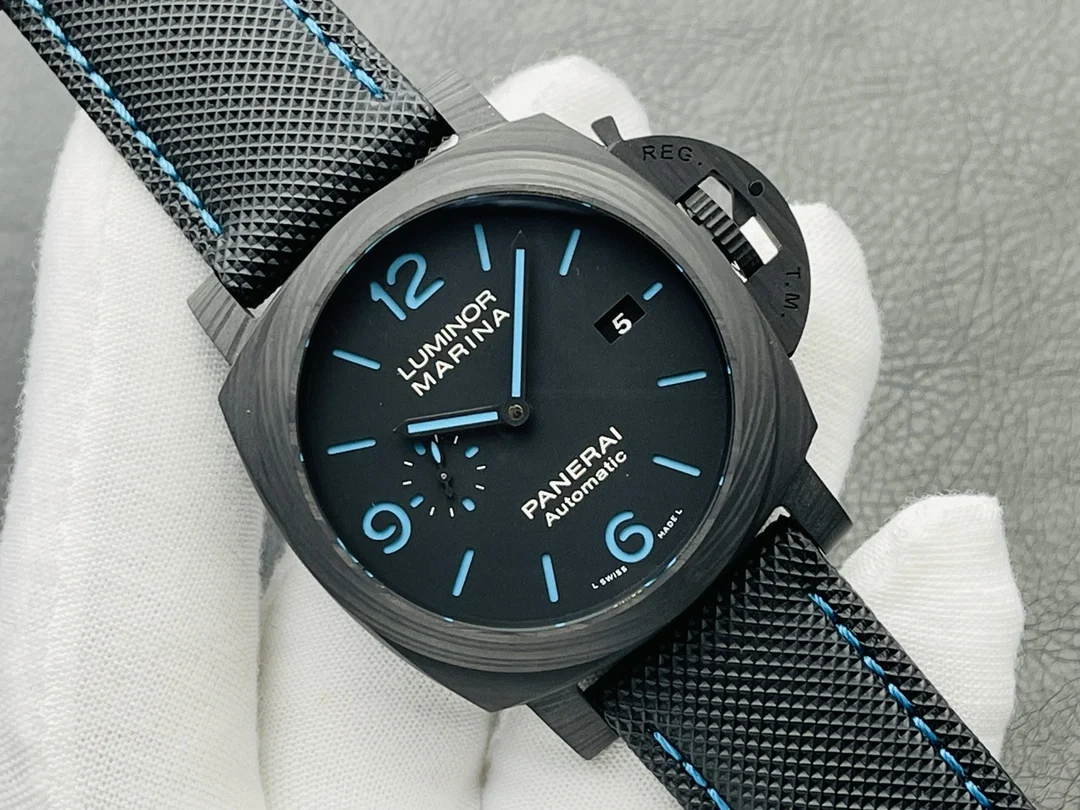 Panerai Carbon Blue Dial PAM01661 44mm — photographed off the sweep
