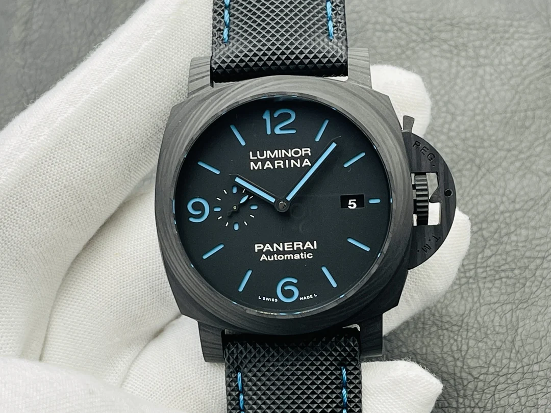 Panerai Carbon Blue Dial PAM01661 44mm — photographed off the sweep
