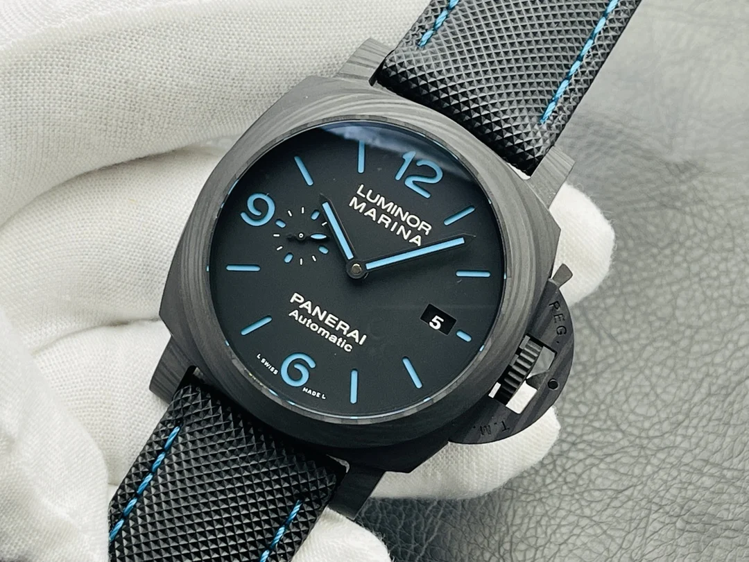 Panerai Carbon Blue Dial PAM01661 44mm — photographed off the sweep