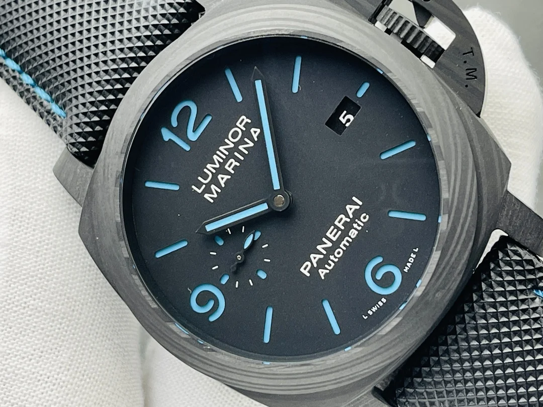 Panerai Carbon Blue Dial PAM01661 44mm — photographed off the sweep