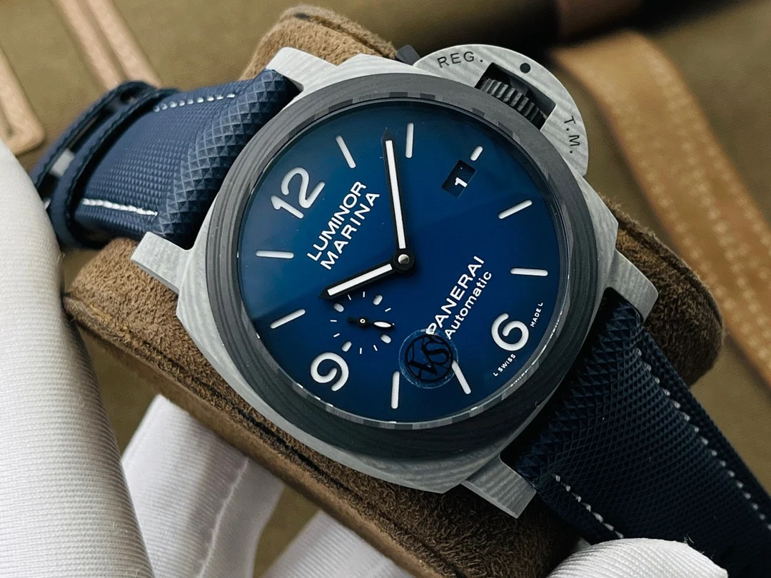 Panerai Carbon Blue Dial PAM01663 44mm — photographed off the sweep