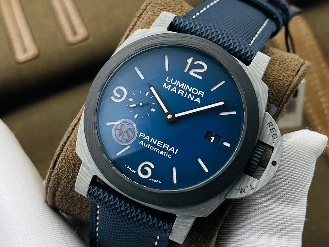 Panerai Carbon Blue Dial PAM01663 44mm — photographed off the sweep