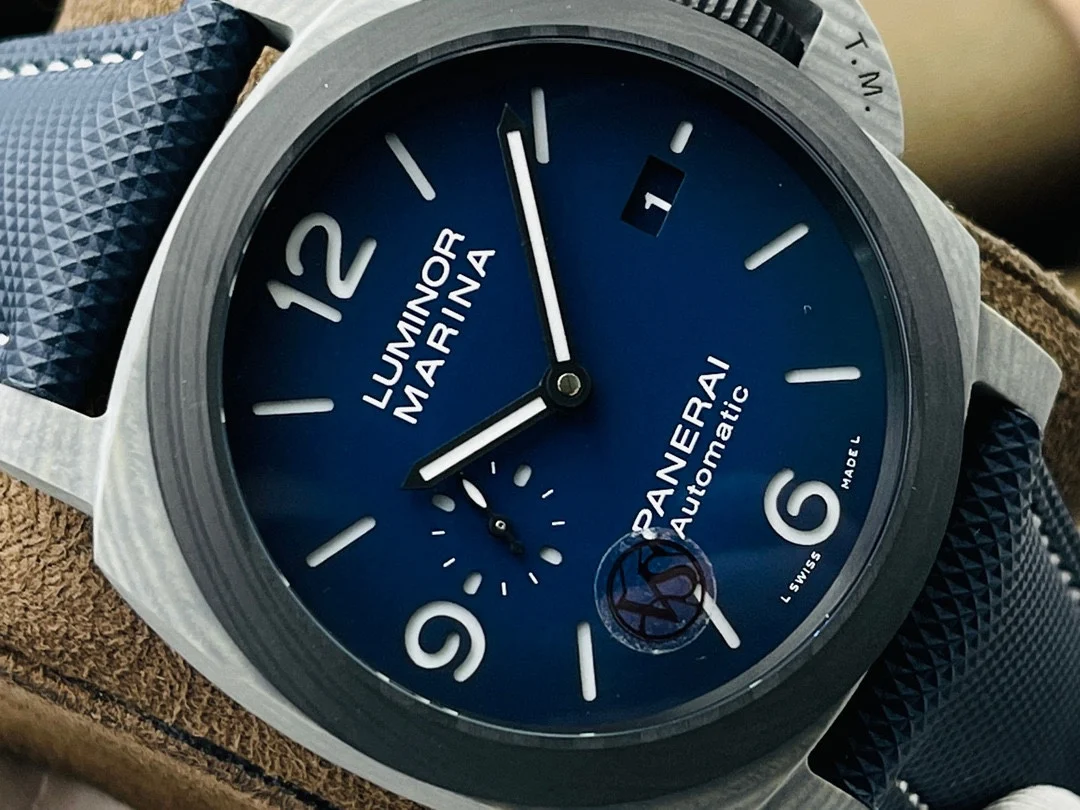 Panerai Carbon Blue Dial PAM01663 44mm — photographed off the sweep