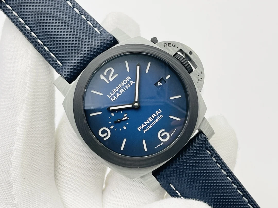 Panerai Carbon Blue Dial PAM01663 44mm — photographed off the sweep