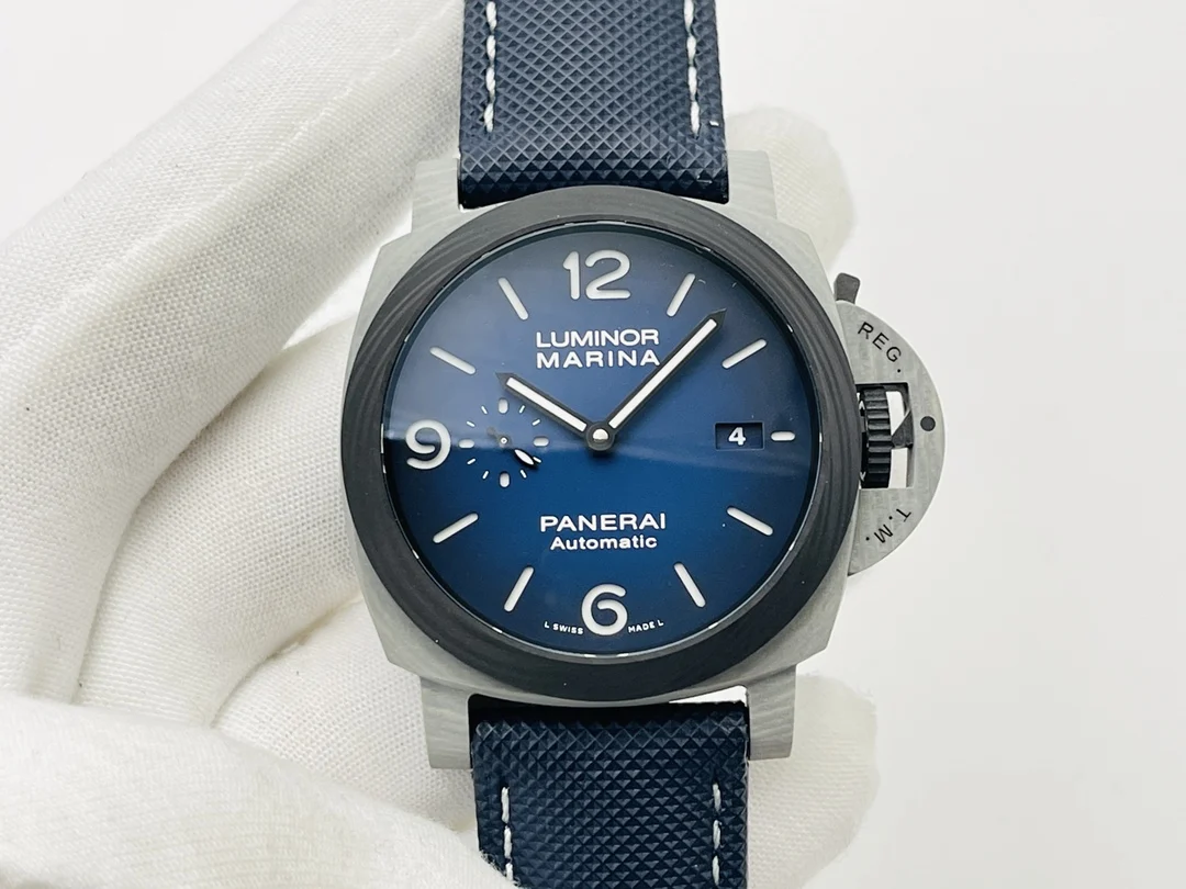 Panerai Carbon Blue Dial PAM01663 44mm — photographed off the sweep