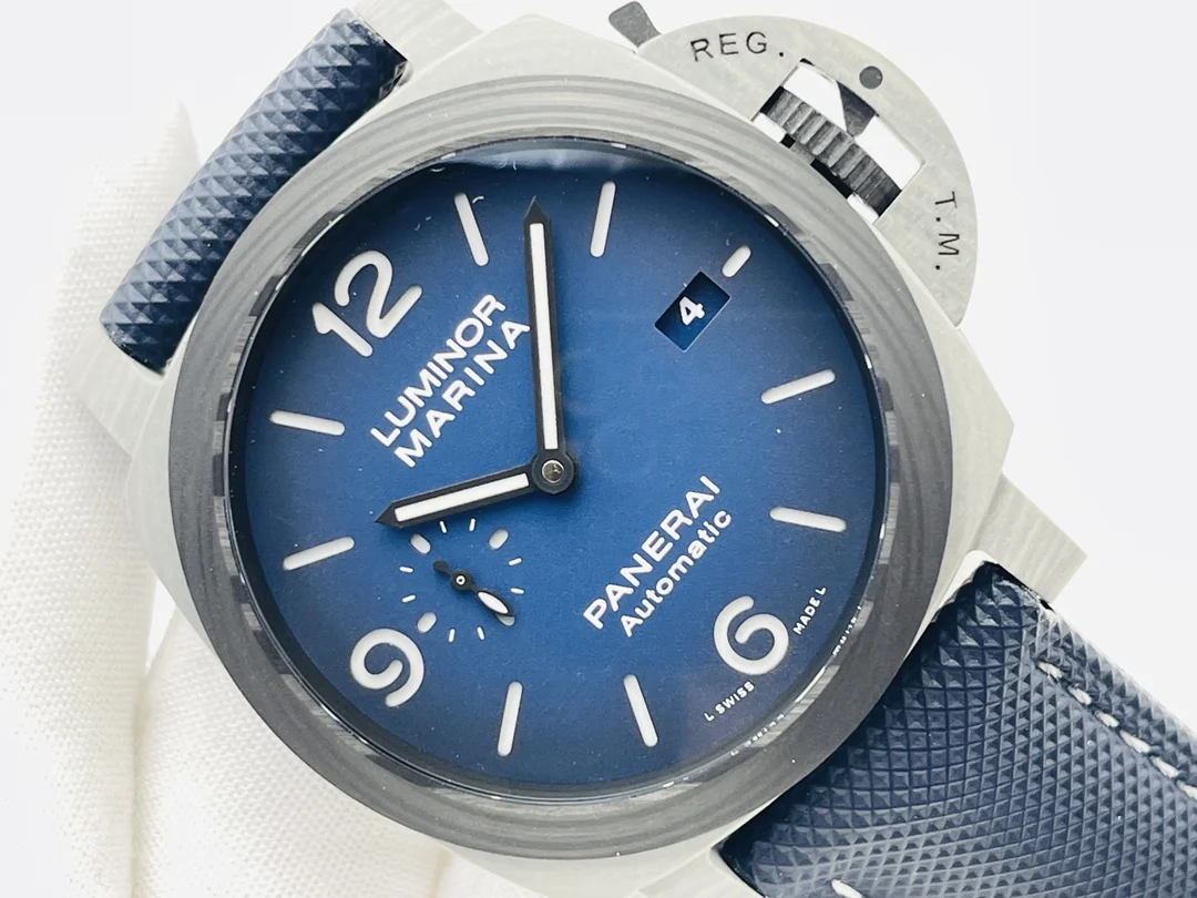 Panerai Carbon Blue Dial PAM01663 44mm — photographed off the sweep
