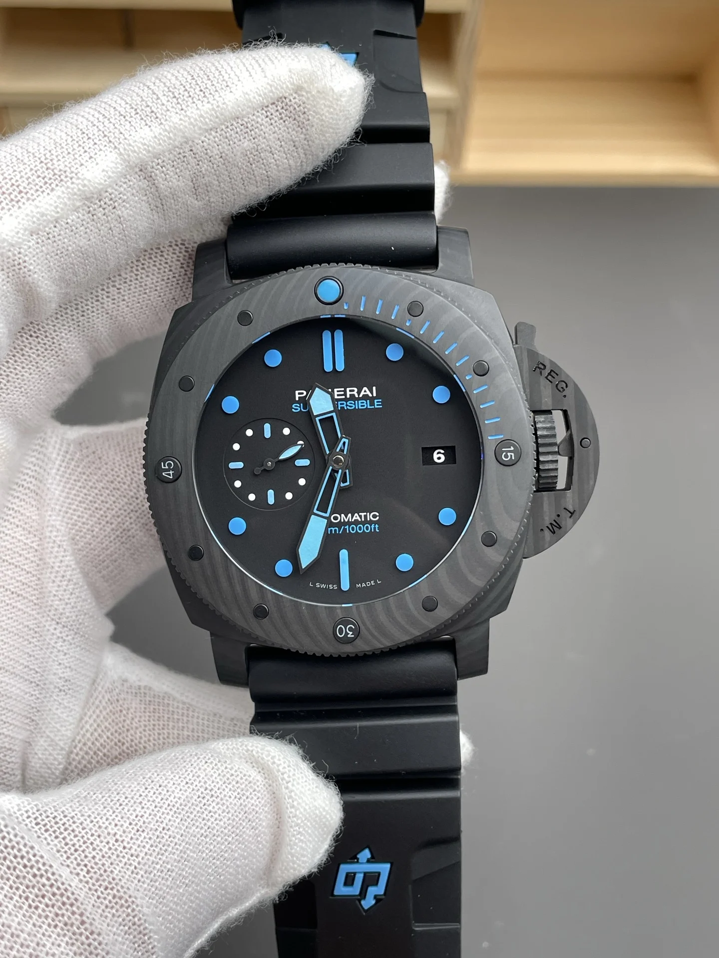 Panerai Carbon PAM01616 47mm — photographed off the sweep