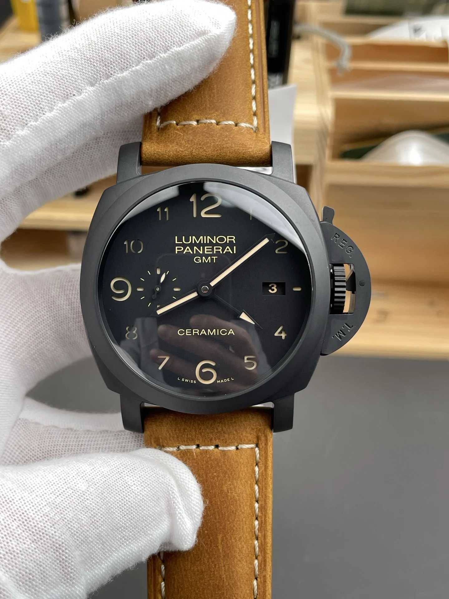 Panerai Ceramic Black Dial PAM00441 44mm — photographed off the sweep