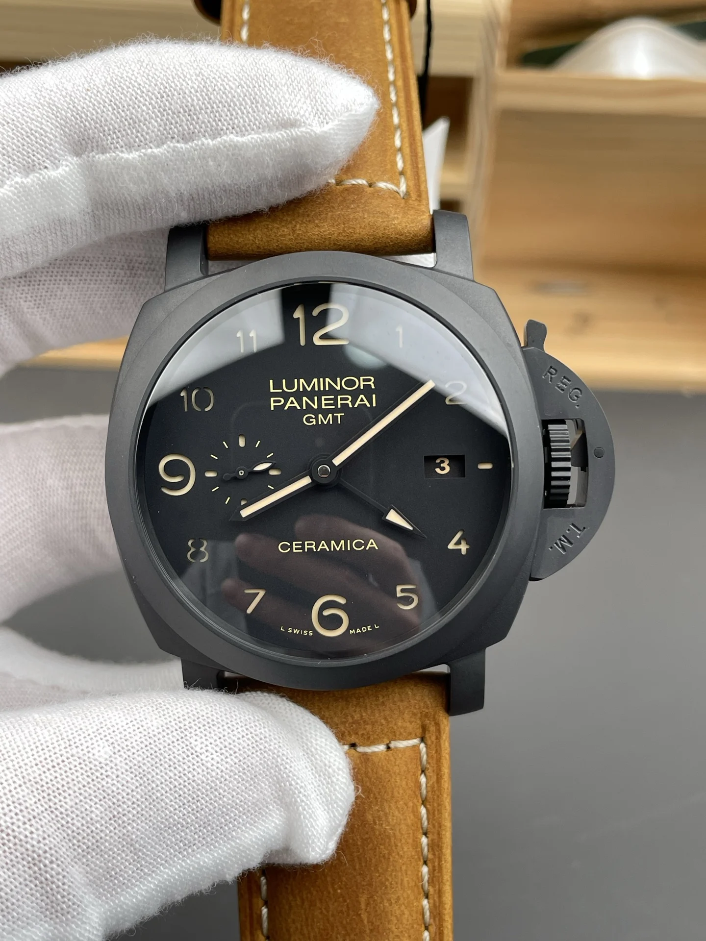 Panerai Ceramic Black Dial PAM00441 44mm — photographed off the sweep