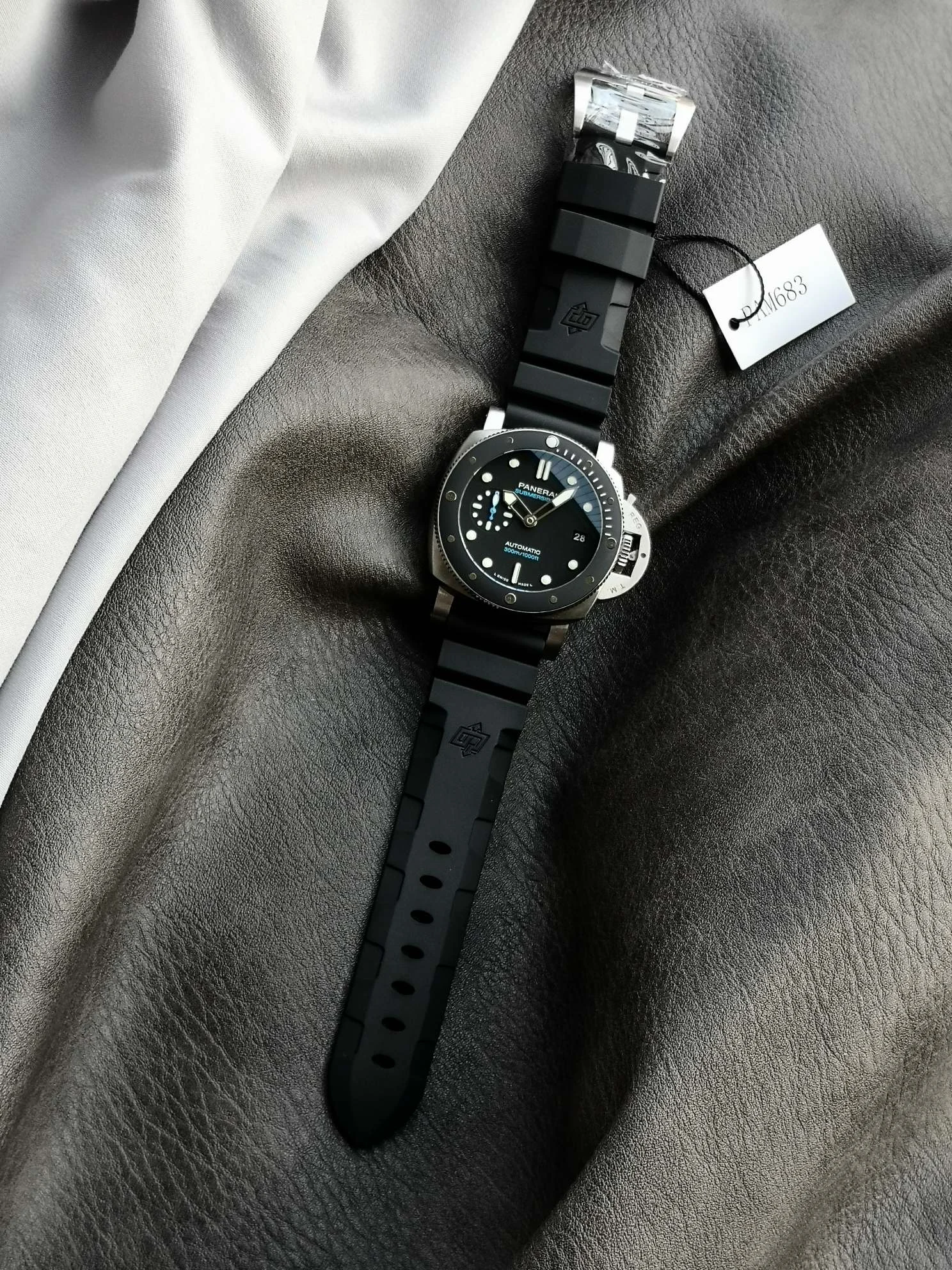 Panerai Ceramic Black Dial PAM00683 — photographed off the sweep