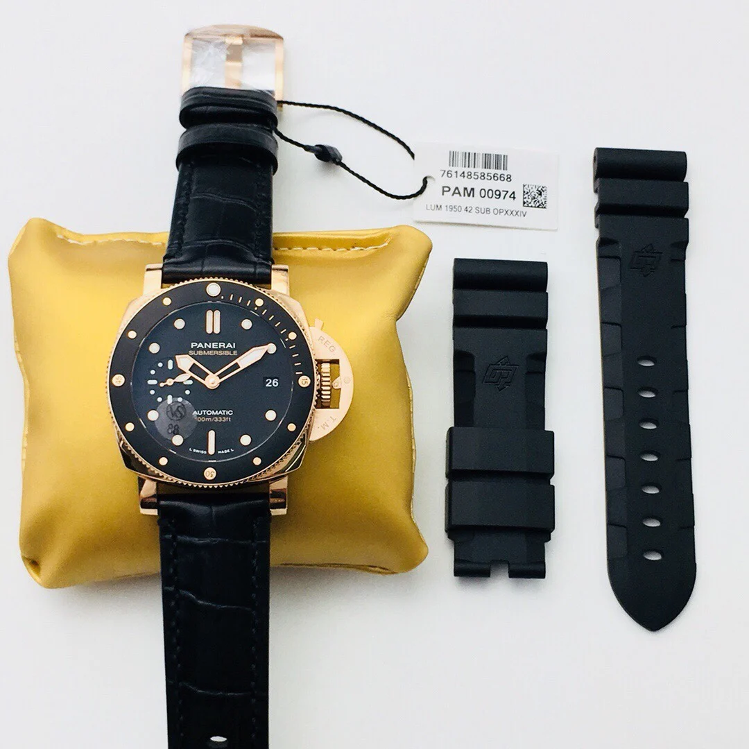 Panerai Ceramic Black Dial PAM00974 42mm — photographed off the sweep