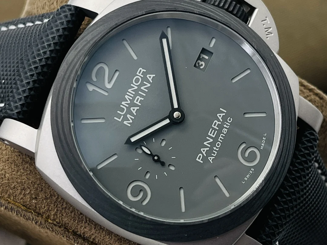 Panerai Luminor Marina Titanium Grey Dial 44mm — photographed off the sweep