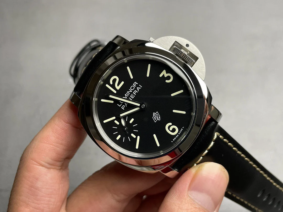 Panerai Luminor Steel Black Dial PAM01084 44mm — photographed off the sweep