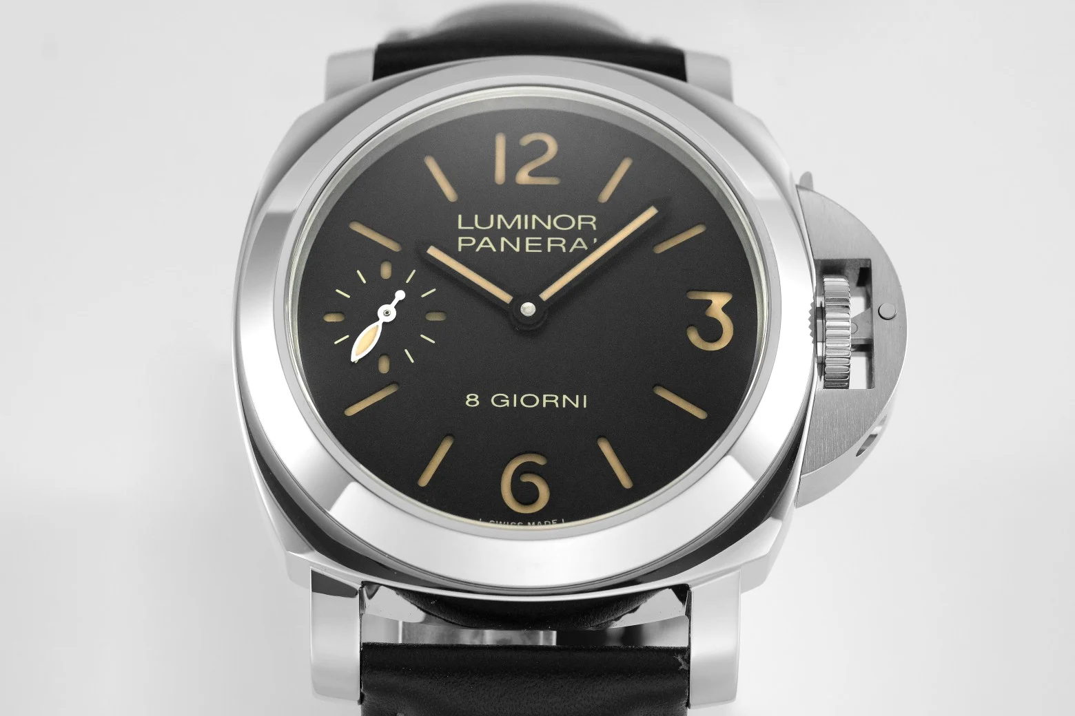 Panerai Luminor Steel Black Dial PAM01084 44mm — photographed off the sweep