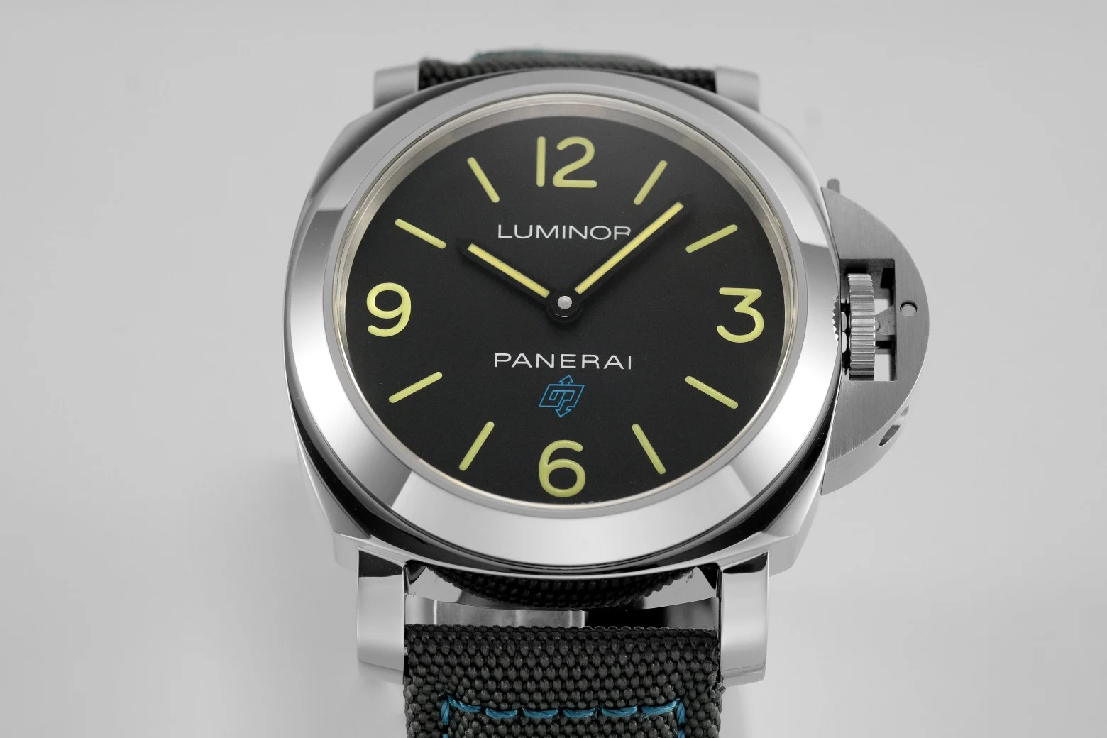 Panerai Luminor Steel Blue Dial PAM00774 44mm — photographed off the sweep
