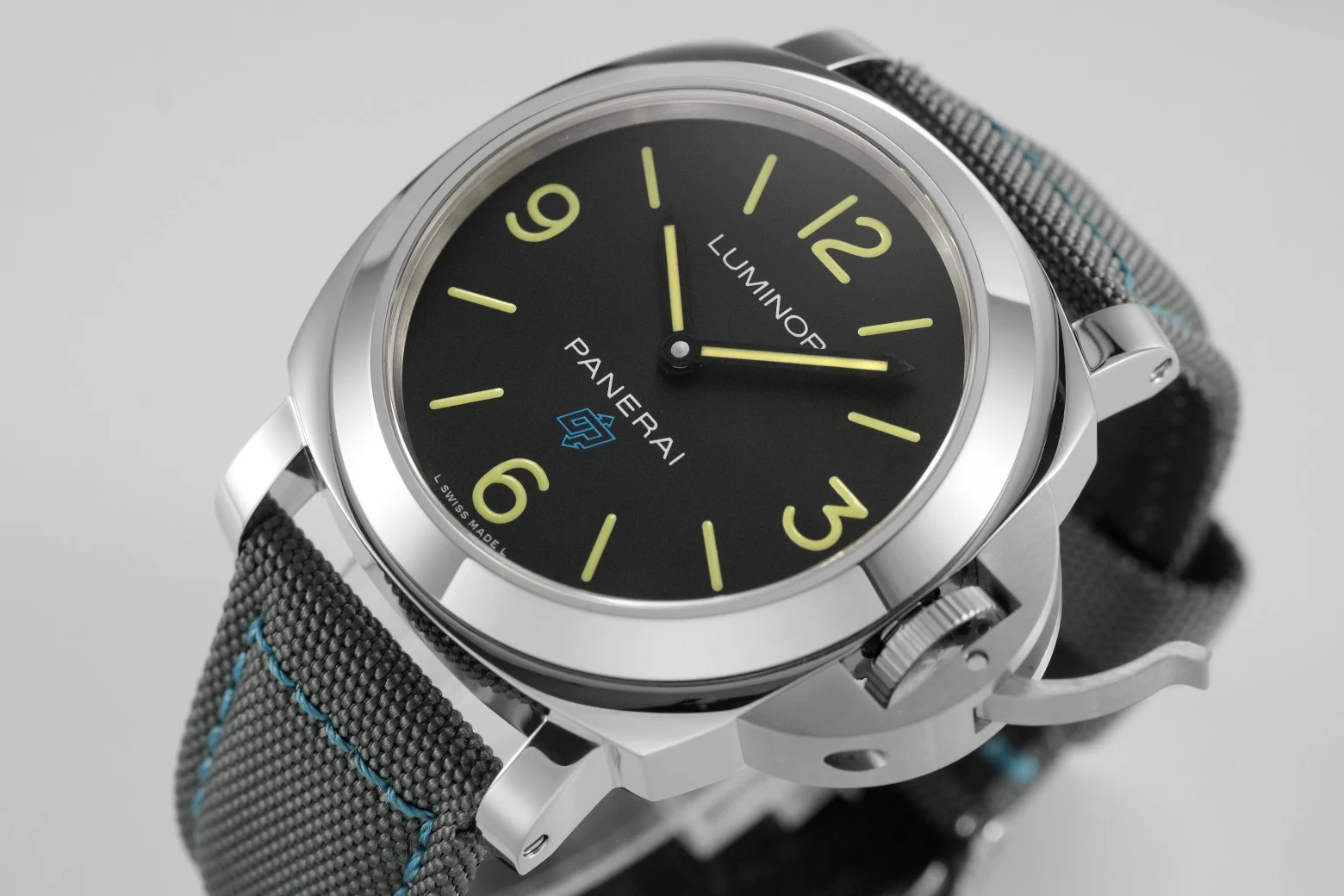 Panerai Luminor Steel Blue Dial PAM00774 44mm — photographed off the sweep