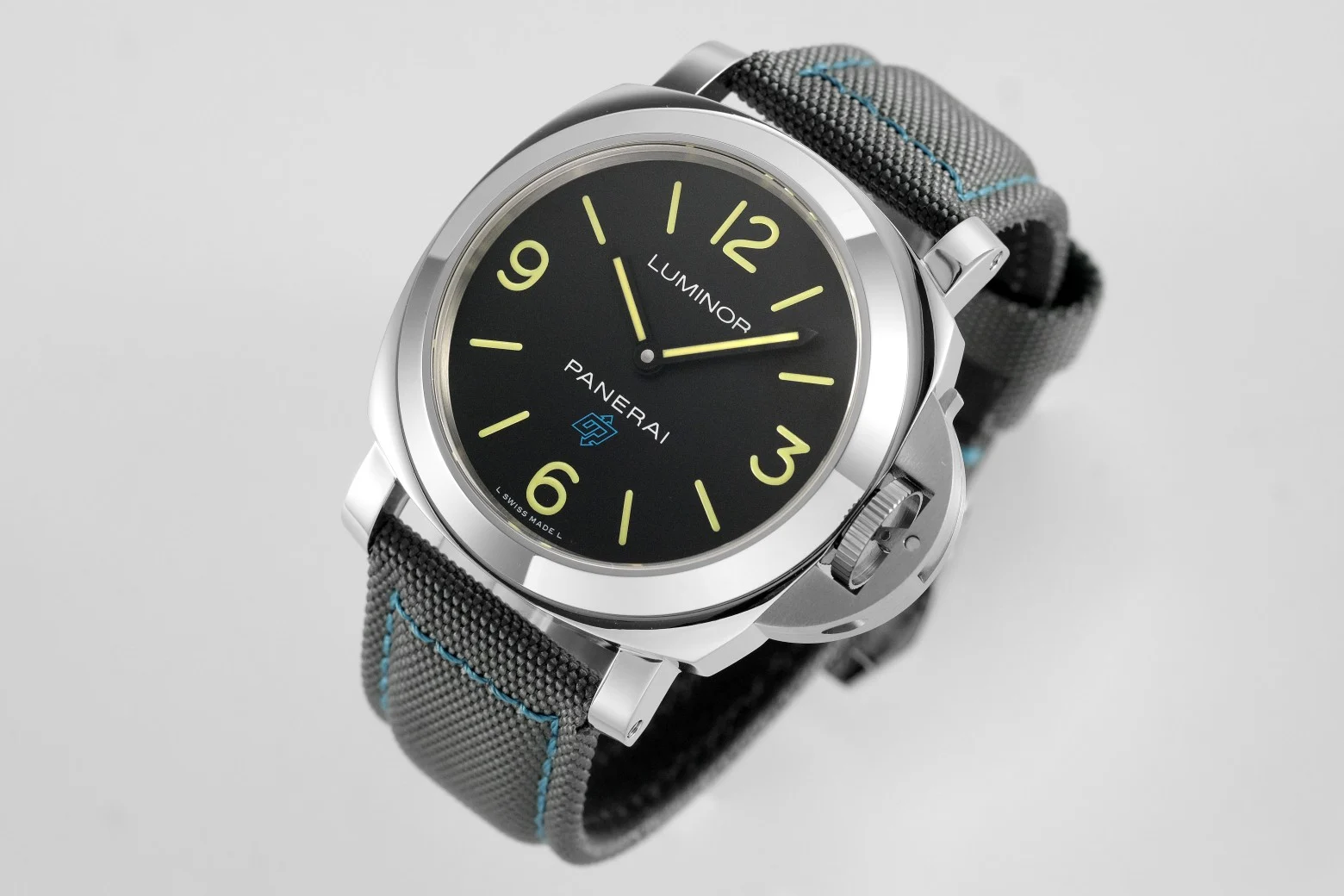 Panerai Luminor Steel Blue Dial PAM00774 44mm — photographed off the sweep