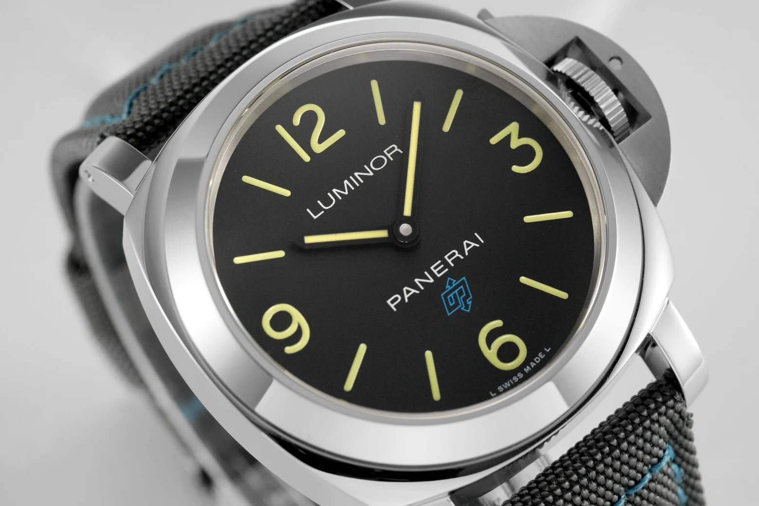 Panerai Luminor Steel Blue Dial PAM00774 44mm — photographed off the sweep
