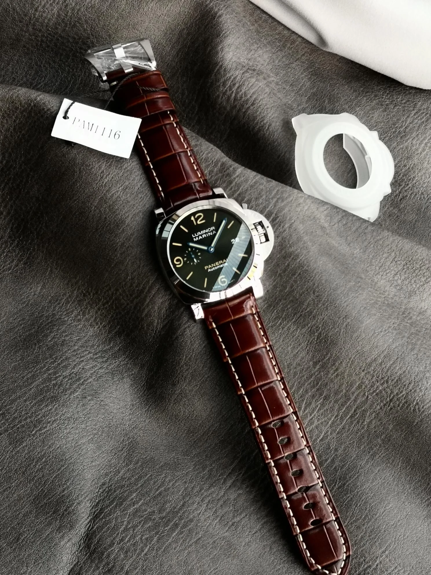 Panerai Steel Green Dial PAM01116 — photographed off the sweep