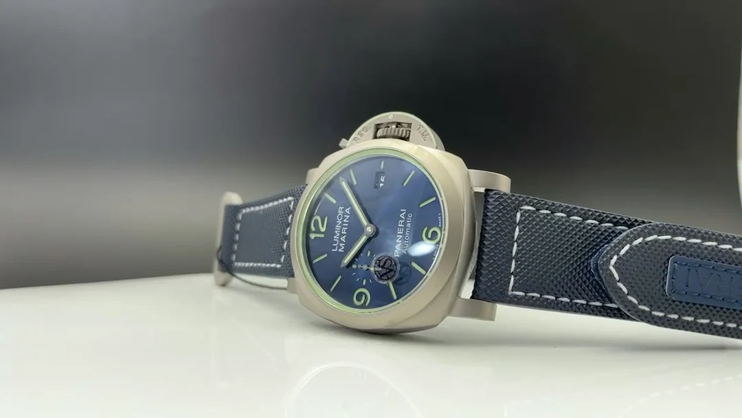 Panerai Titanium Blue Dial PAM01117 44mm — photographed off the sweep