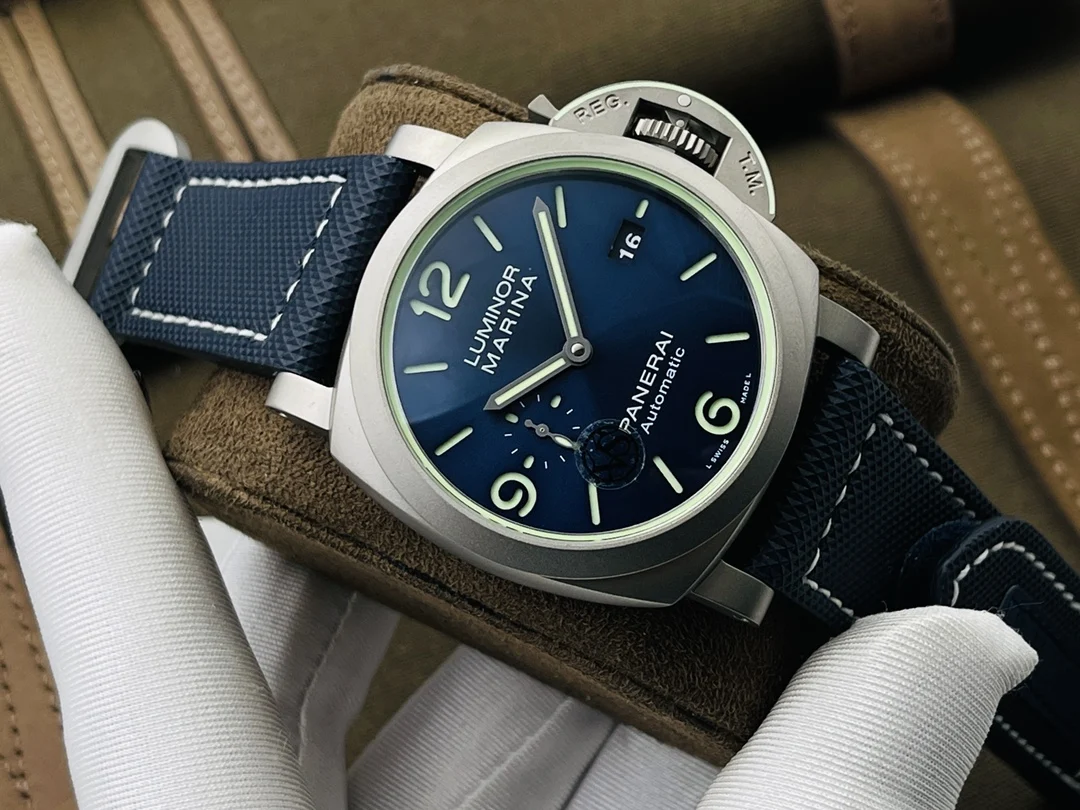 Panerai Titanium Blue Dial PAM01117 44mm — photographed off the sweep