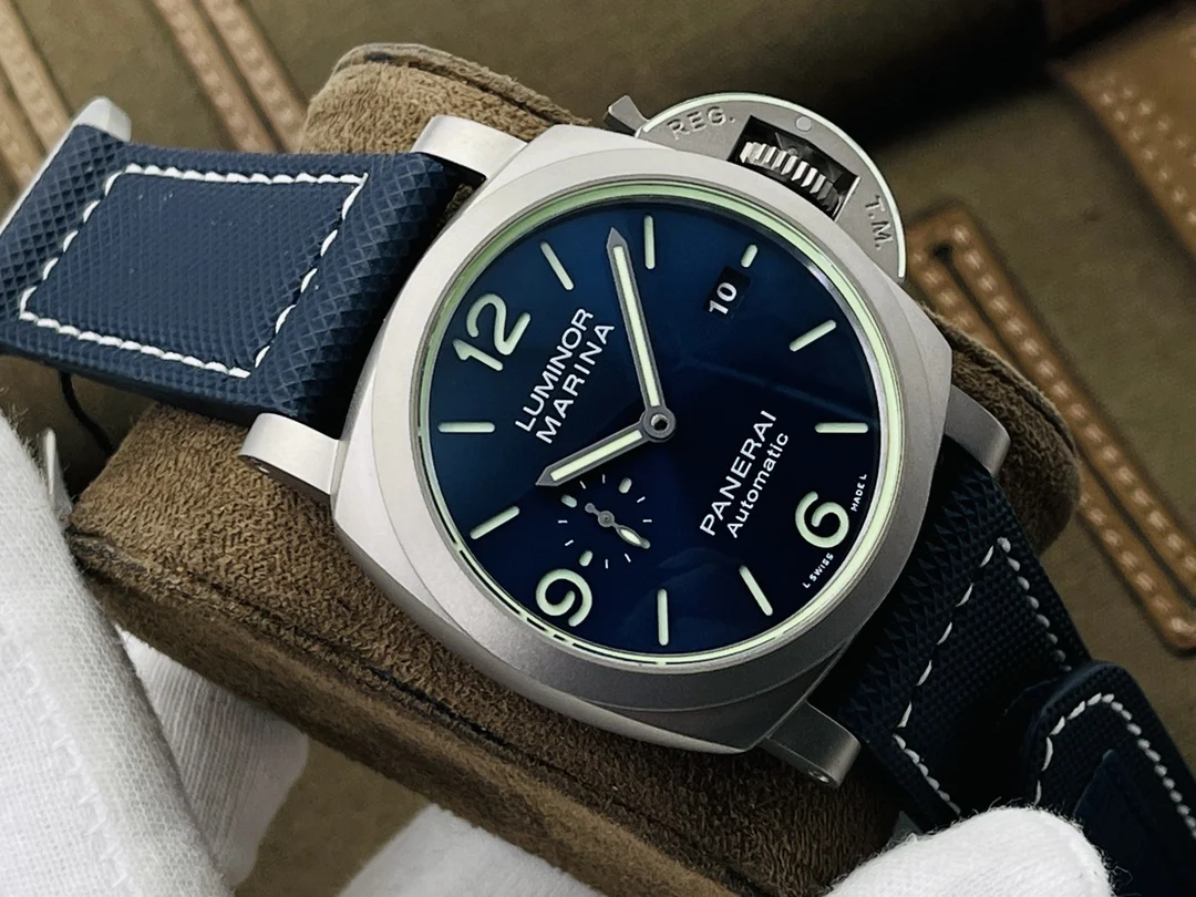 Panerai Titanium Blue Dial PAM01117 44mm — photographed off the sweep