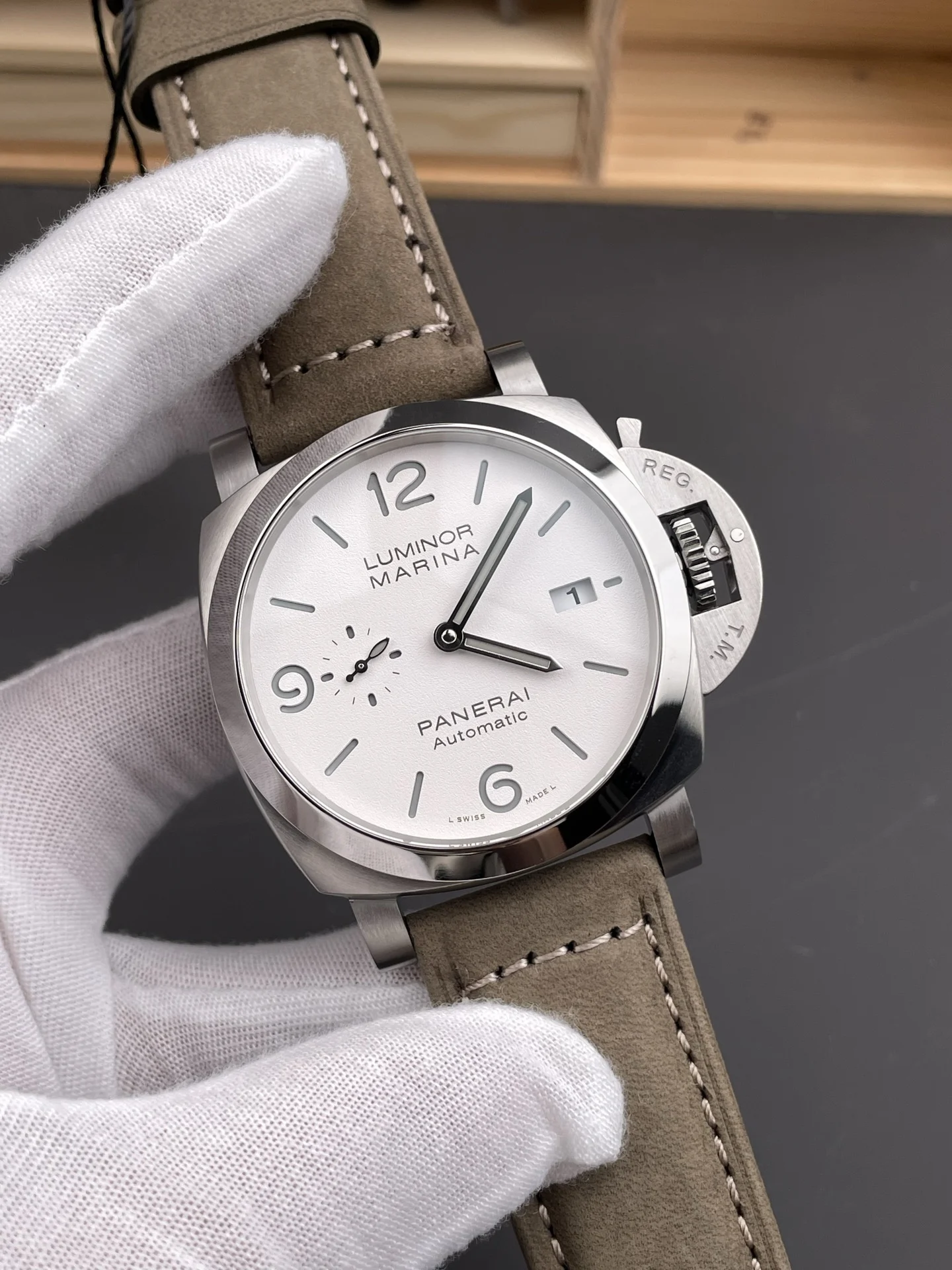 Panerai White Dial PAM01314 42mm — photographed off the sweep