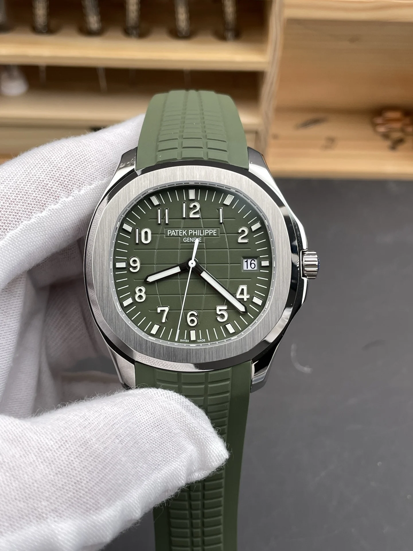 Patek Philippe Aquanaut 5168G 42mm — photographed off the sweep