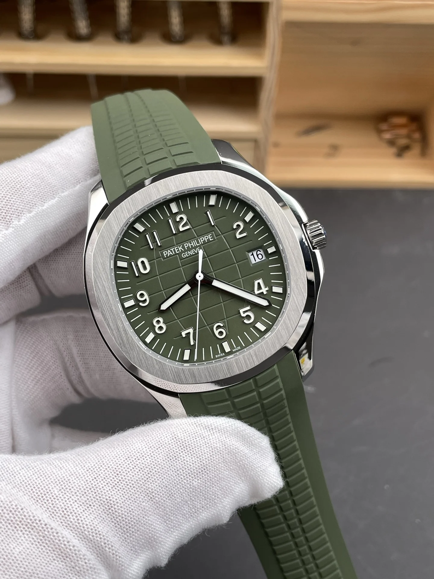 Patek Philippe Aquanaut 5168G 42mm — photographed off the sweep