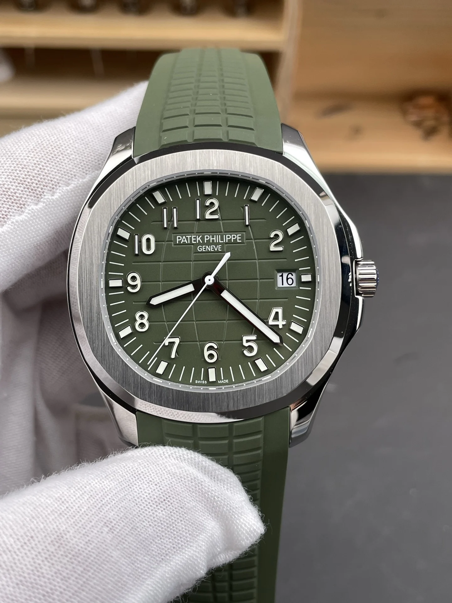 Patek Philippe Aquanaut 5168G 42mm — photographed off the sweep