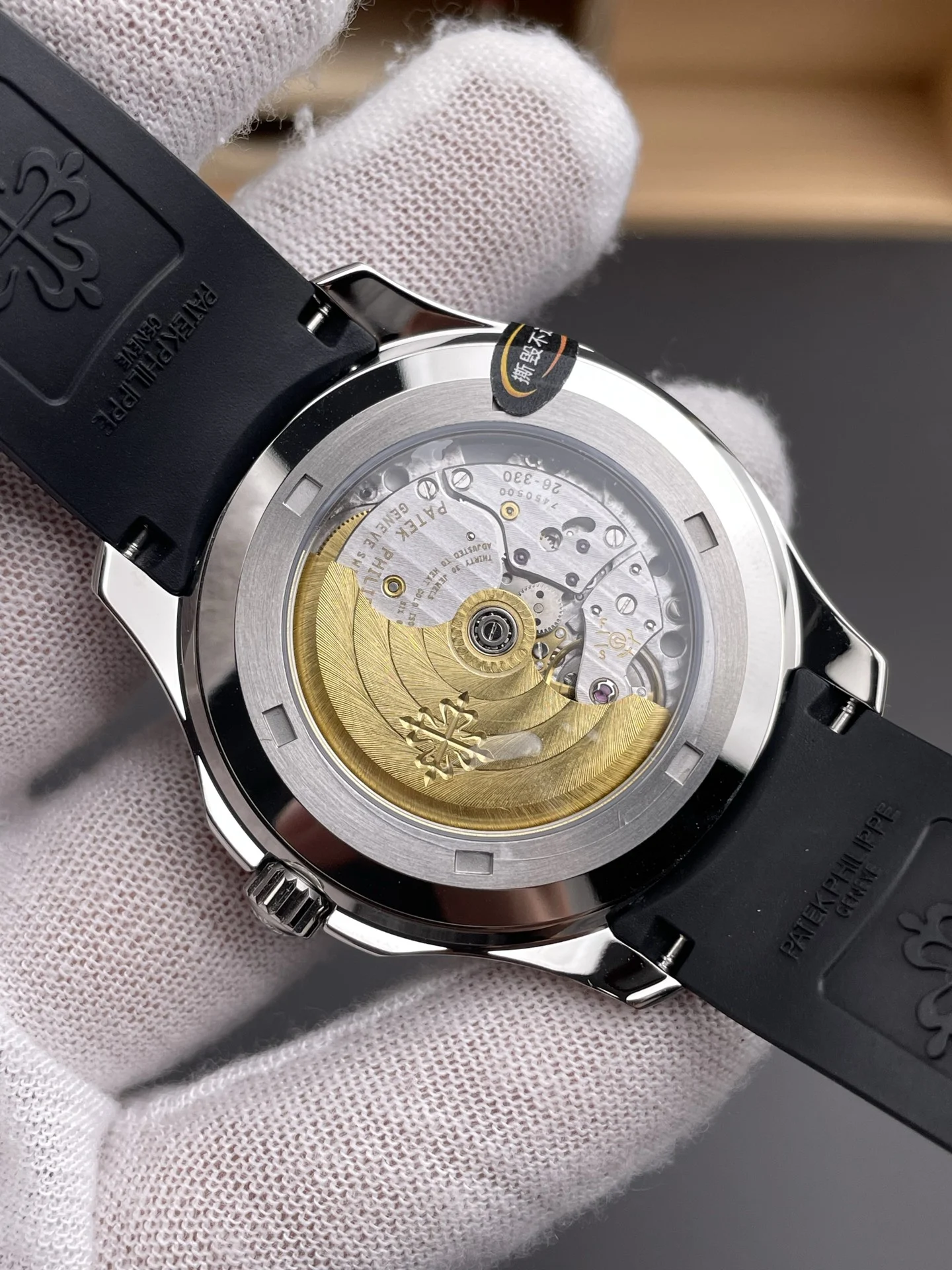 Patek Philippe Aquanaut Black Dial 5167A 40mm — photographed off the sweep