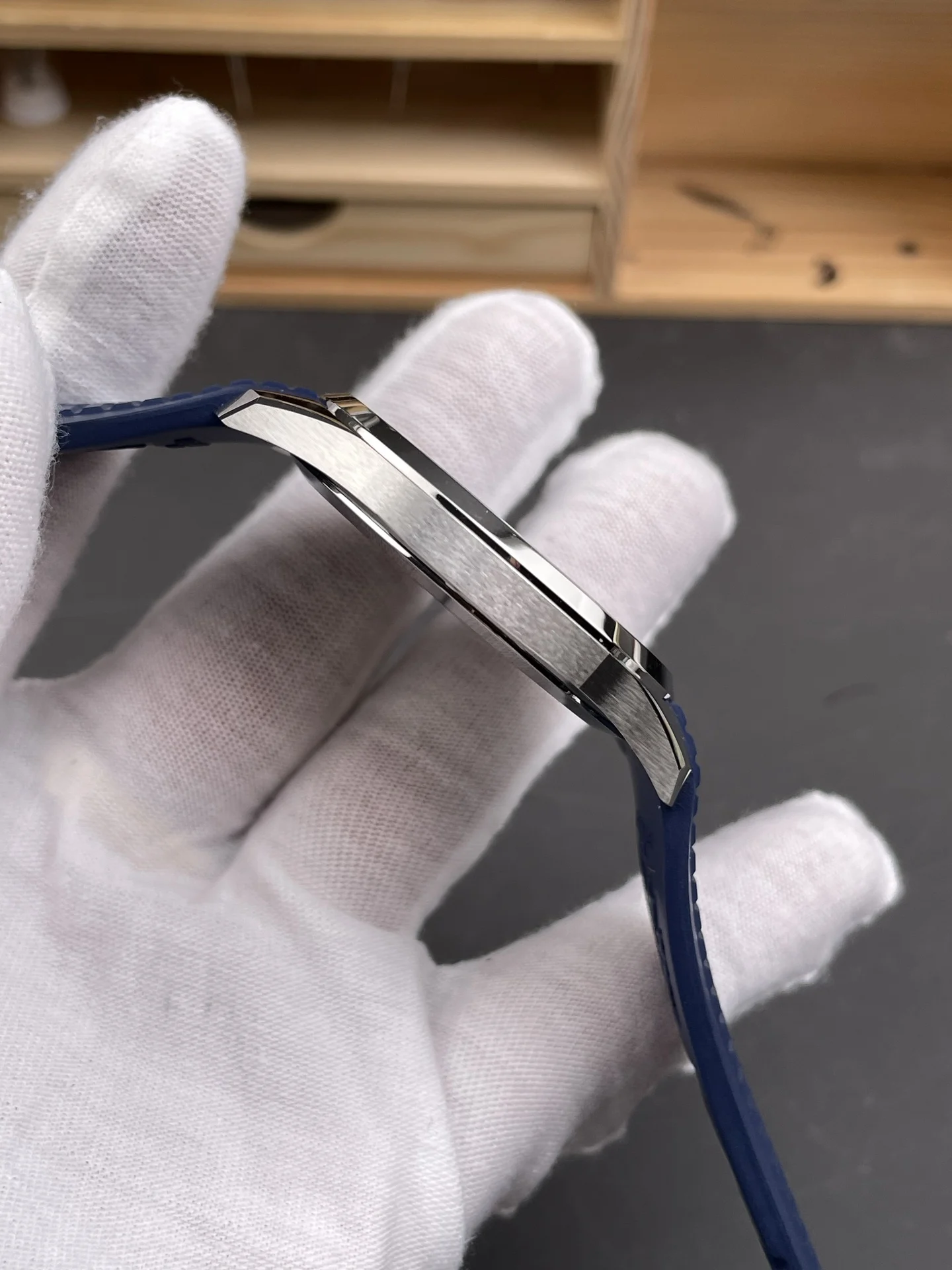 Patek Philippe Aquanaut Blue Dial 5168 42mm — photographed off the sweep