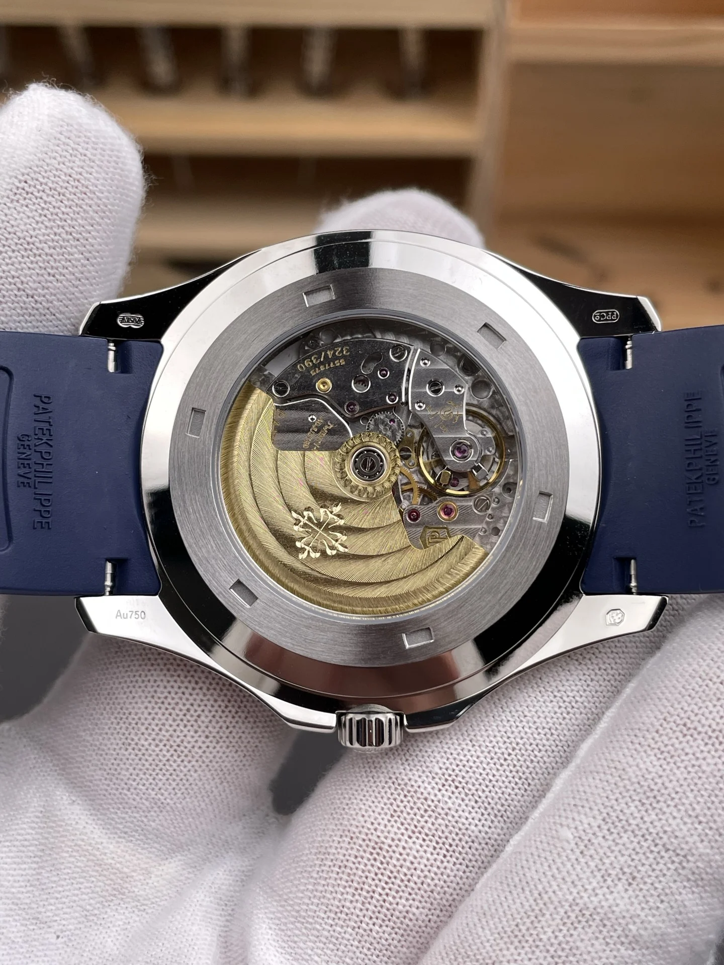Patek Philippe Aquanaut Blue Dial 5168 42mm — photographed off the sweep
