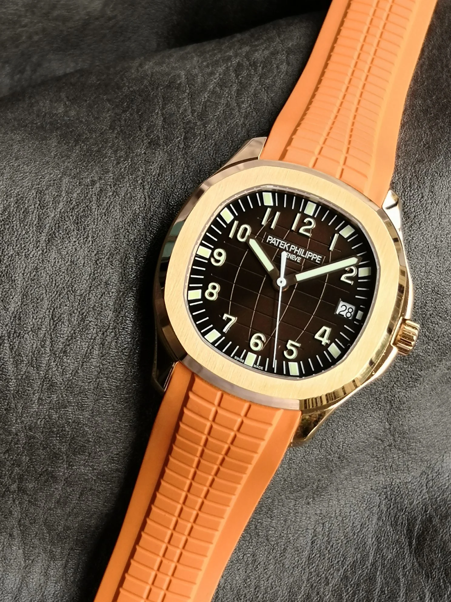 Patek Philippe Aquanaut Brown Dial — photographed off the sweep