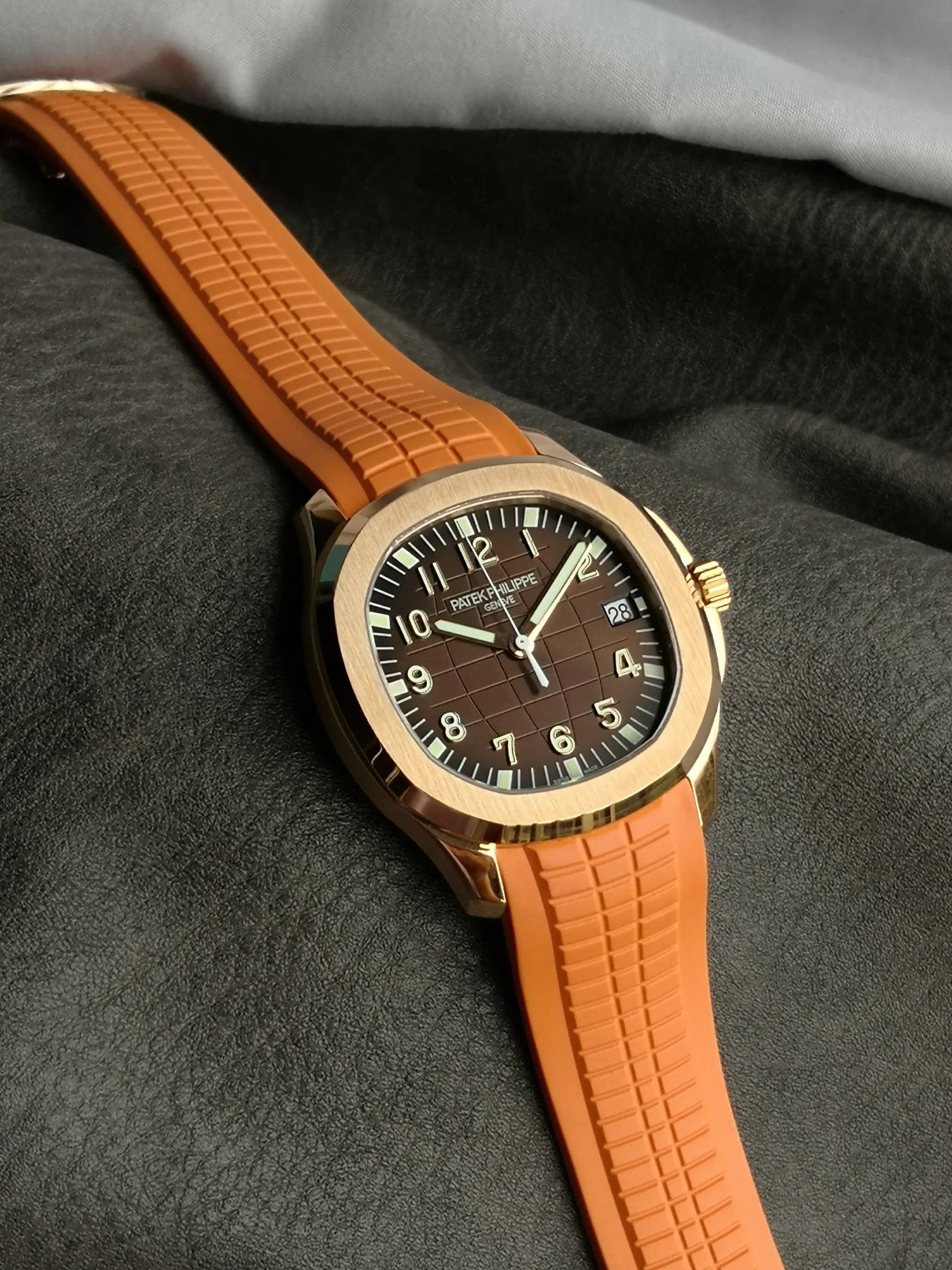 Patek Philippe Aquanaut Brown Dial — photographed off the sweep