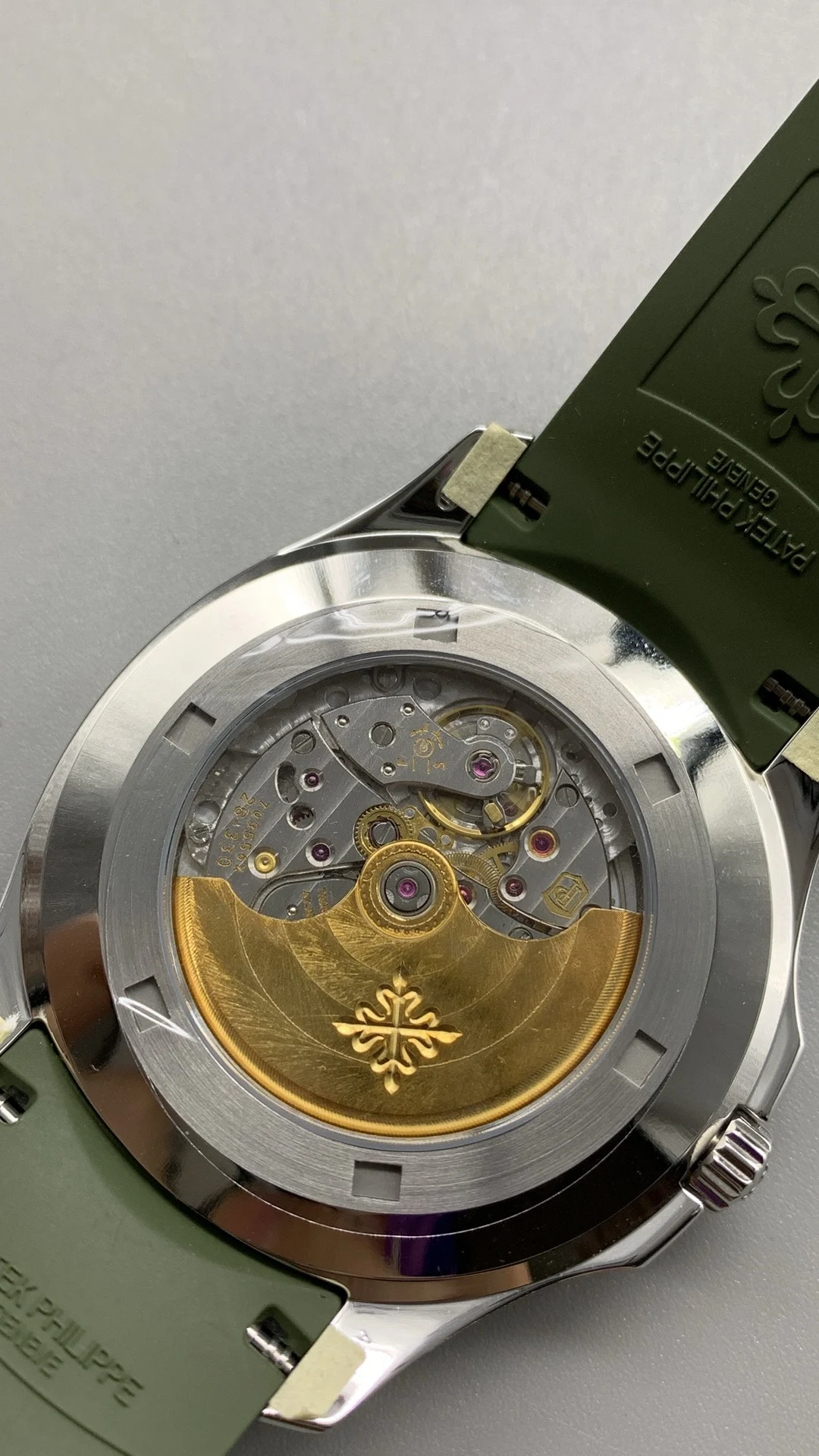 Patek Philippe Aquanaut Green Dial 5167 — photographed off the sweep