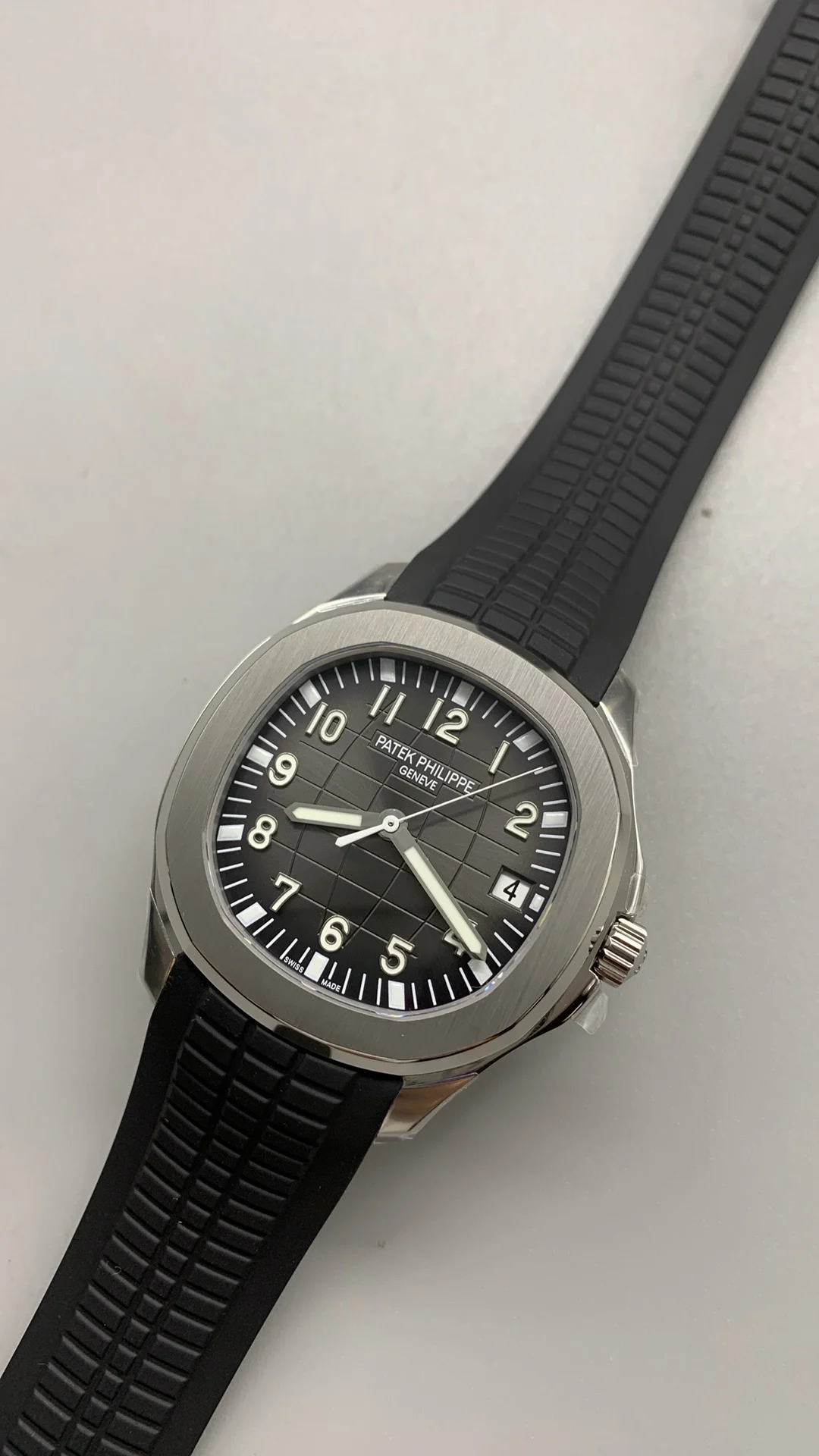 Patek Philippe Aquanaut Grey Dial 5167 — photographed off the sweep