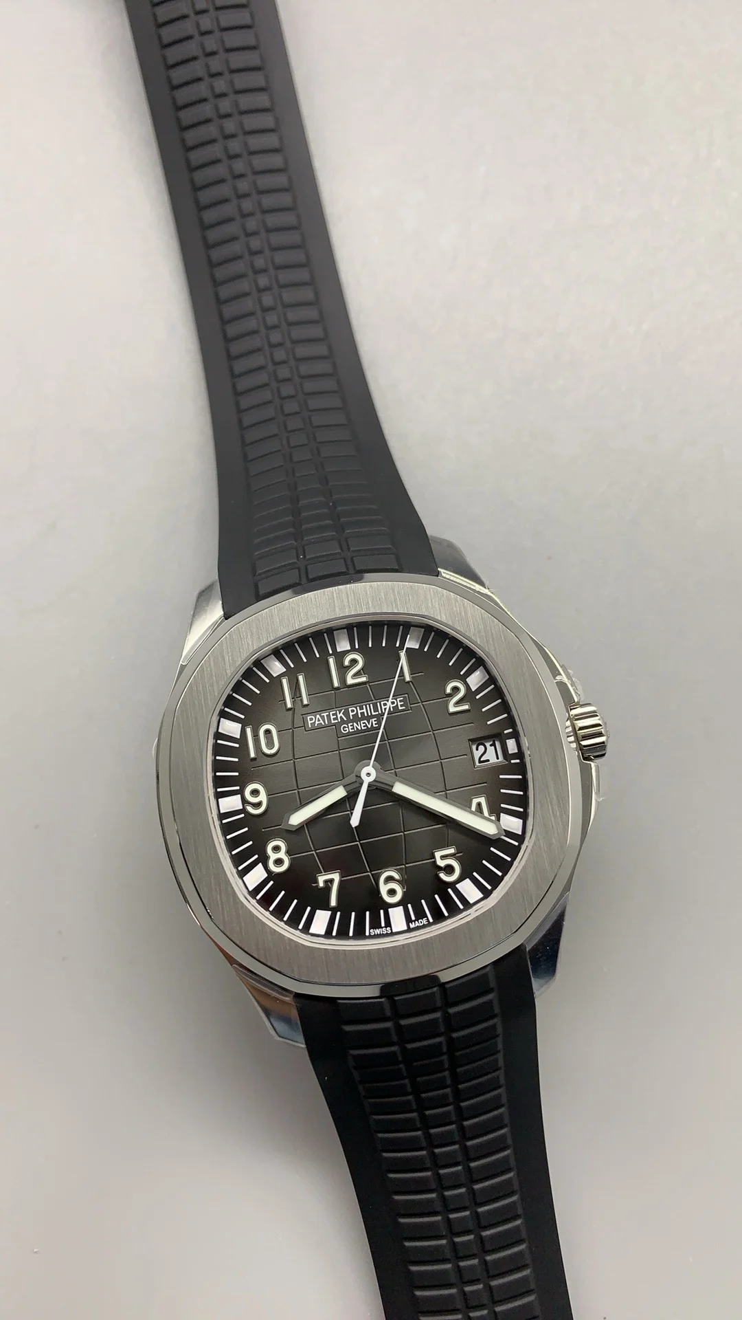 Patek Philippe Aquanaut Grey Dial 5167 — photographed off the sweep