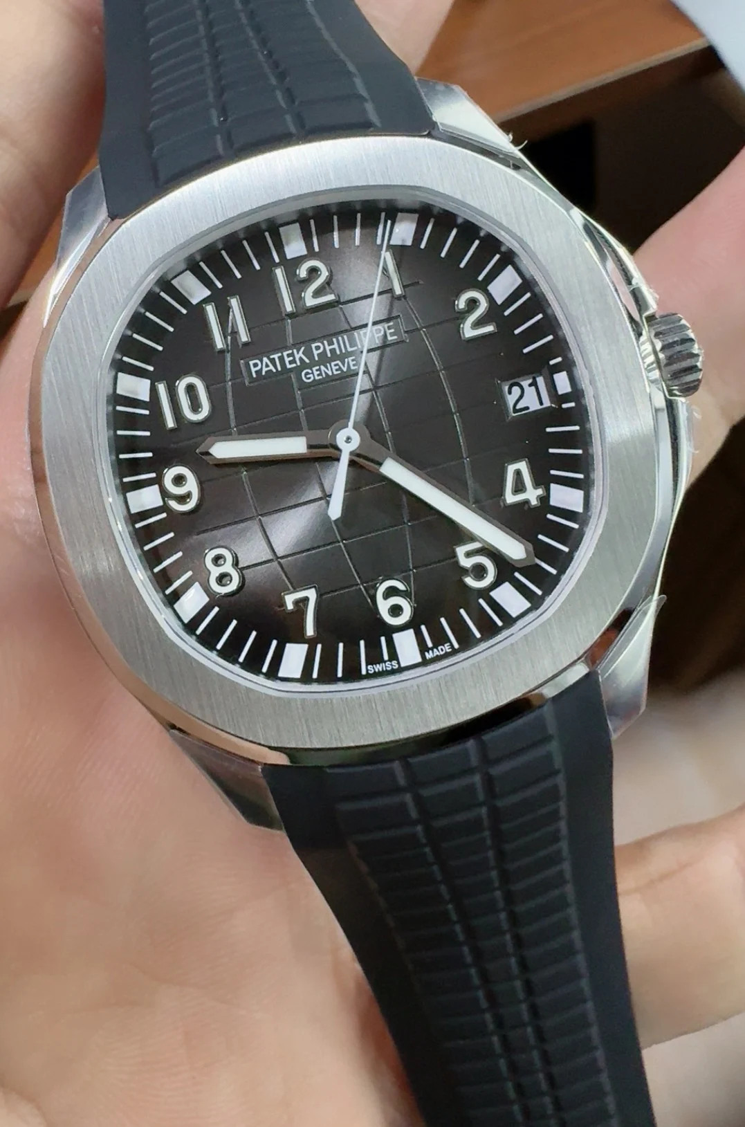 Patek Philippe Aquanaut Grey Dial 5167 — photographed off the sweep