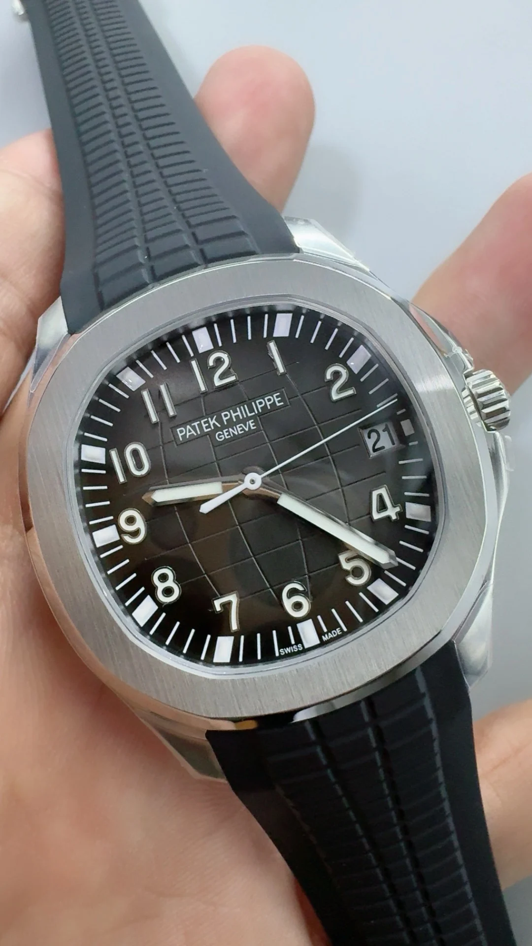 Patek Philippe Aquanaut Grey Dial 5167 — photographed off the sweep