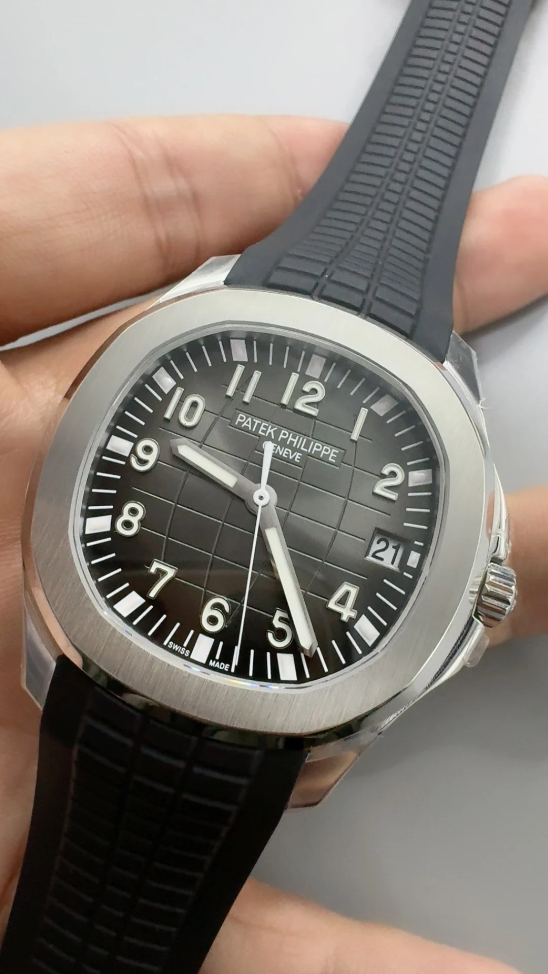 Patek Philippe Aquanaut Grey Dial 5167 — photographed off the sweep