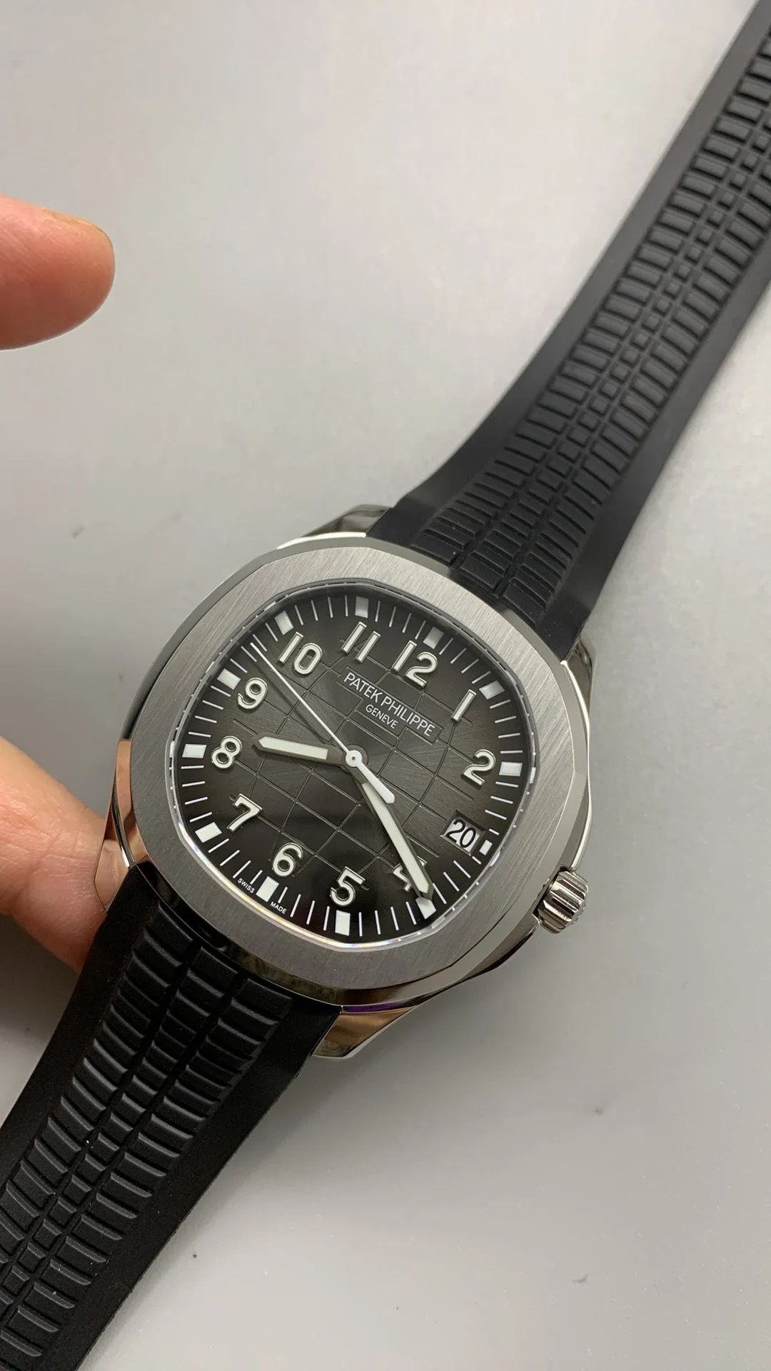 Patek Philippe Aquanaut Grey Dial 5167 — photographed off the sweep