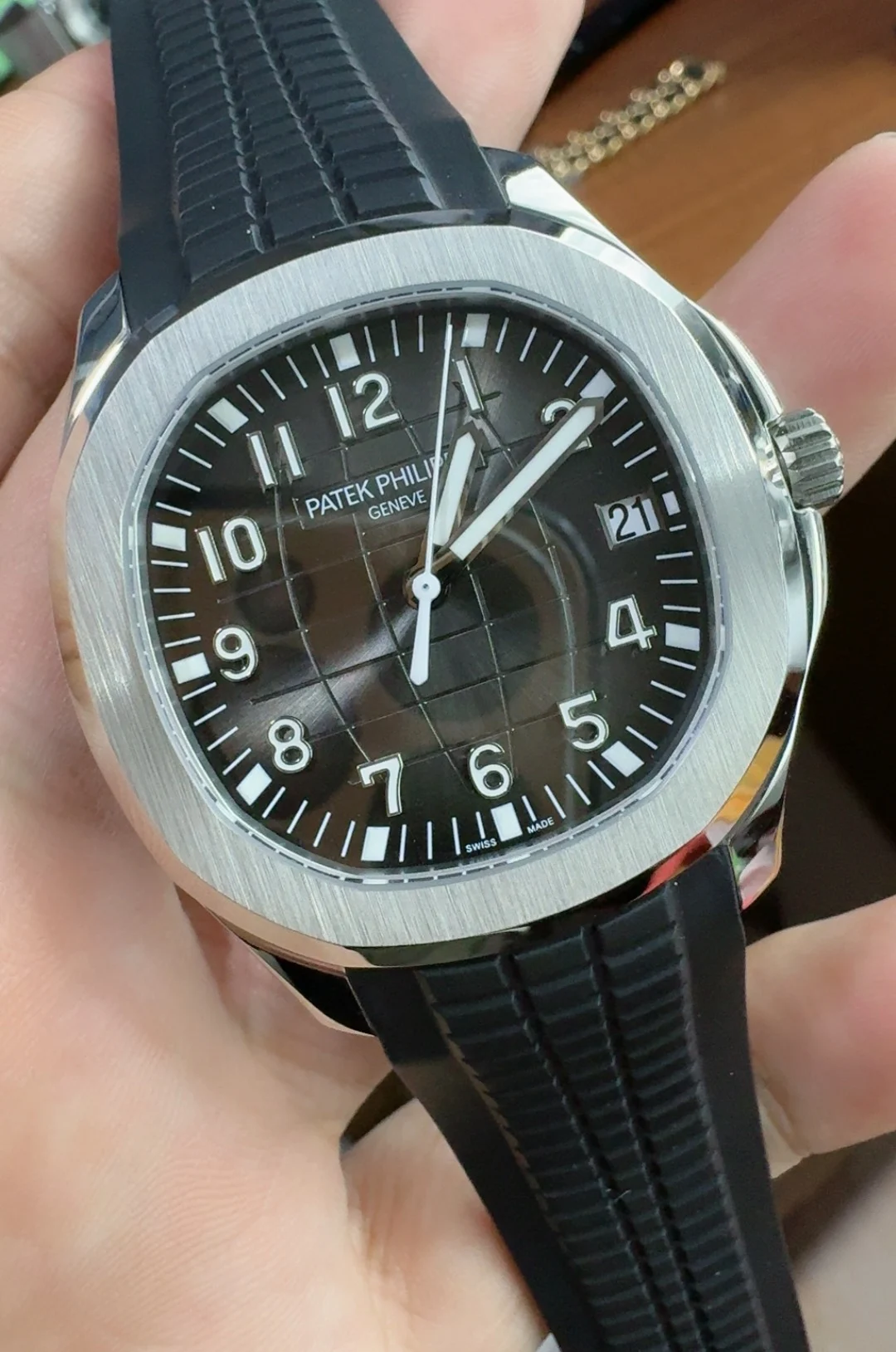 Patek Philippe Aquanaut Grey Dial 5167 — photographed off the sweep