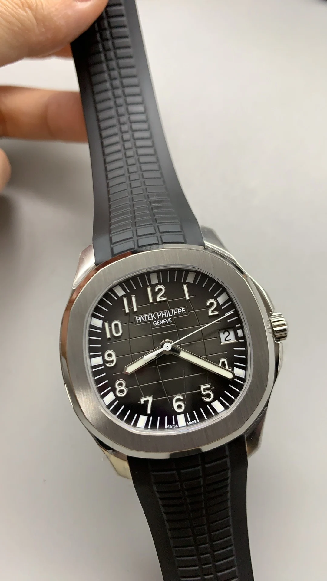 Patek Philippe Aquanaut Grey Dial 5167 — photographed off the sweep